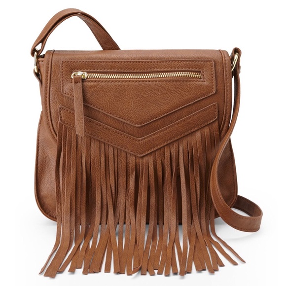 Madden Girl Handbags - Madden Girl Cognac Orchid Fringe Crossbody 8/10